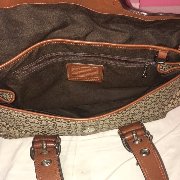 Coach Soho Brown Signature Flap Jacquard Leather Satchel F12312 - Picture 4 of 14